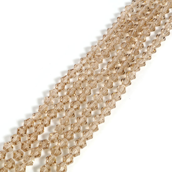 Picture of Glass Beads Hexagon Silver Champagne Color Faceted About 4mm x 4mm, Hole: Approx 1mm, 40cm(15 6/8") - 39.5cm(15 4/8") long, 5 Strands (Approx 98 PCs/Strand)