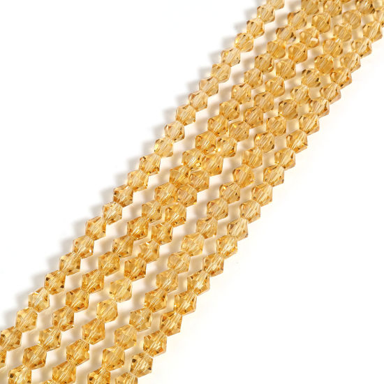 Picture of Glass Beads Hexagon Gold Champagne Faceted About 4mm x 4mm, Hole: Approx 1mm, 40cm(15 6/8") - 39.5cm(15 4/8") long, 5 Strands (Approx 98 PCs/Strand)