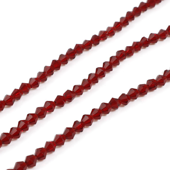 Picture of Glass Beads Hexagon Dark Red Faceted About 4mm x 4mm, Hole: Approx 1mm, 40cm(15 6/8") - 39.5cm(15 4/8") long, 5 Strands (Approx 98 PCs/Strand)