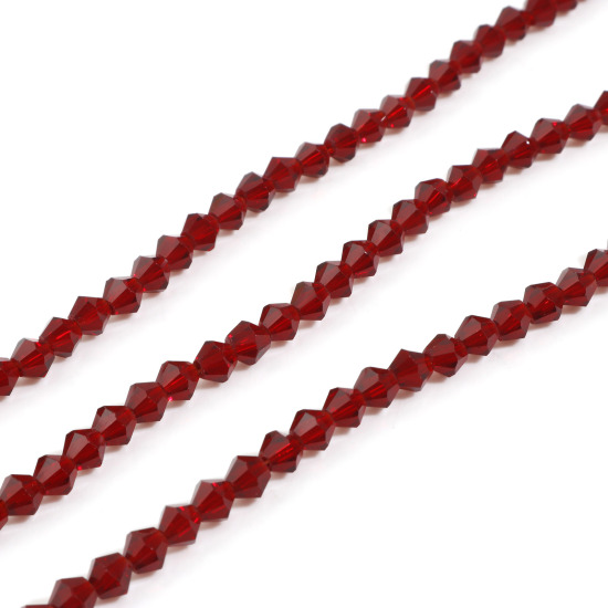 Image de 5 Enfilades (env. 80 - 75 Pcs/Enfilade) Perles pour DIY Fabrication de Bijoux en Verre Bicône Rouge Foncé A Facettes, 4mm x 4mm, Trou: 1mm, 40cm - 39.5cm long