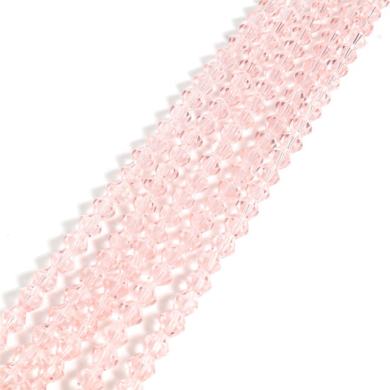 Picture of Glass Beads Hexagon Pink Faceted About 4mm x 4mm, Hole: Approx 1mm, 40cm(15 6/8") - 39.5cm(15 4/8") long, 5 Strands (Approx 98 PCs/Strand)