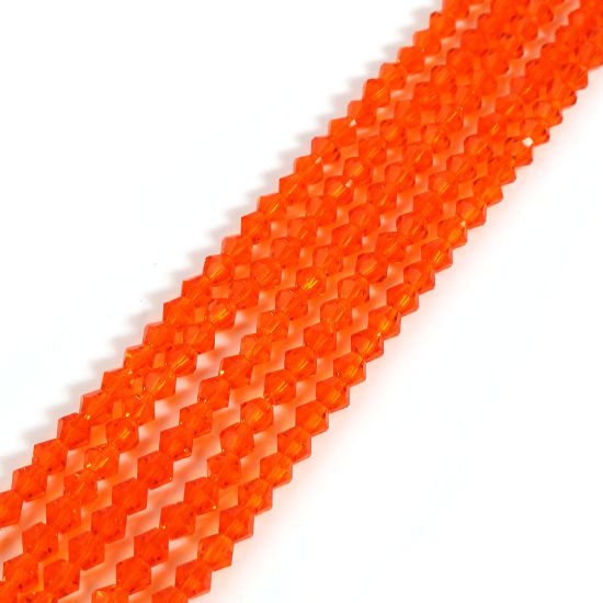 Picture of Glass Beads Hexagon Orange-red Faceted About 4mm x 4mm, Hole: Approx 1mm, 40cm(15 6/8") - 39.5cm(15 4/8") long, 5 Strands (Approx 98 PCs/Strand)