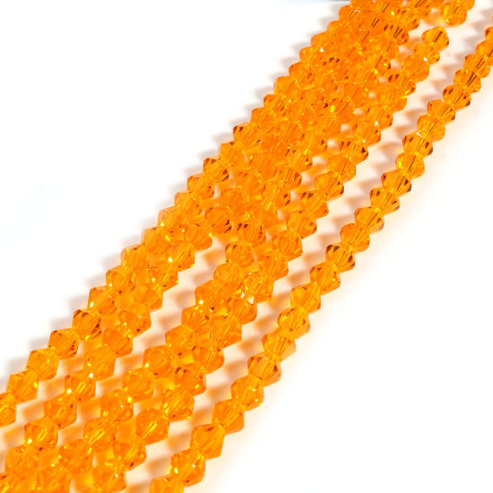 Picture of Glass Beads Hexagon Orange Faceted About 4mm x 4mm, Hole: Approx 1mm, 40cm(15 6/8") - 39.5cm(15 4/8") long, 5 Strands (Approx 98 PCs/Strand)