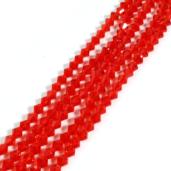 Picture of Glass Beads Hexagon Red Faceted About 4mm x 4mm, Hole: Approx 1mm, 40cm(15 6/8") - 39.5cm(15 4/8") long, 5 Strands (Approx 98 PCs/Strand)