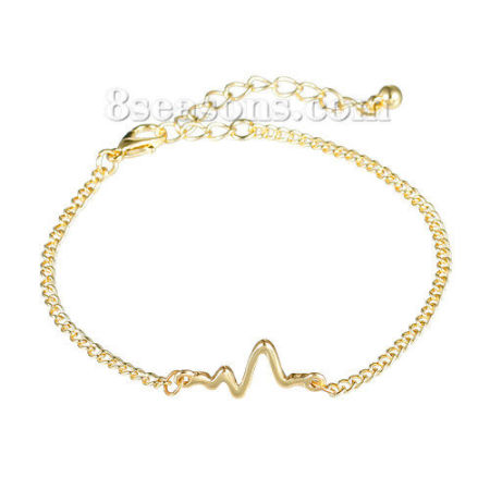 Picture of New Fashion Bracelets Link Curb Chain Light Golden Heartbeat /Electrocardiogram 17.5cm(6 7/8") long, 1 Piece