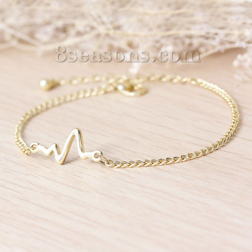 Picture of New Fashion Bracelets Link Curb Chain Light Golden Heartbeat /Electrocardiogram 17.5cm(6 7/8") long, 1 Piece
