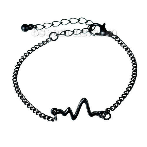 Image de Nouvelle Tendance Bracelets en Alliage de Zinc Noir Electrocardiogramme, Laqué Longueur: 17cm, 1 Pièce