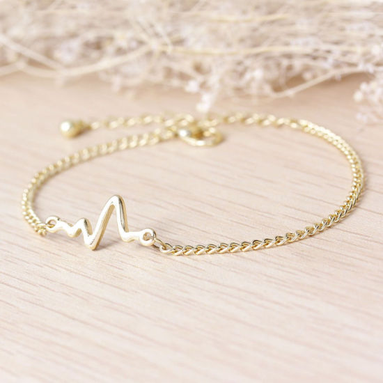 Picture of New Fashion Bracelets Link Curb Chain Black Painting Heartbeat /Electrocardiogram 17cm(6 6/8") long, 1 Piece