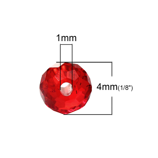 Image de Perles en Verre Forme Rond Rouge à facettes Transparent, 4mm x 3mm, Tailles de Trous: 1mm, 200 Pcs