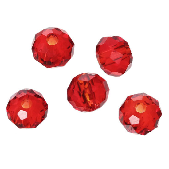 Image de Perles en Verre Forme Rond Rouge à facettes Transparent, 4mm x 3mm, Tailles de Trous: 1mm, 200 Pcs