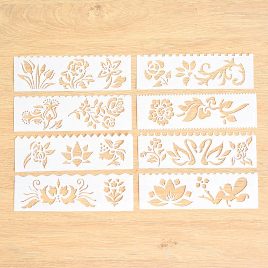 Bild von Polypropylen Zeichenschablone Weiß Blume Blätter 18.3cm x 5.5cm, 1 Packung( 8 Stk/Paket)