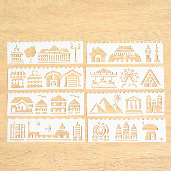 Bild von Polypropylen Zeichenschablone Weiß Gebäude 18.3cm x 5.5cm, 1 Packung( 8 Stk/Paket)