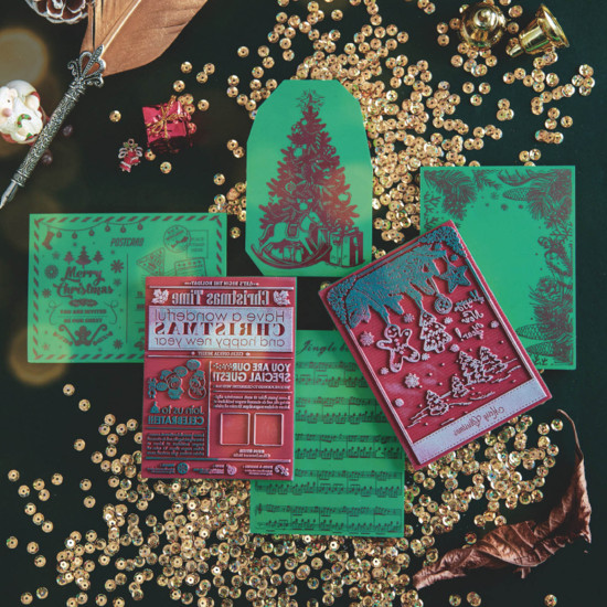 Изображение Резина + Губка Рождество Штампы Красный & Зеленый Лес 12см x 9см , 1 Комплект