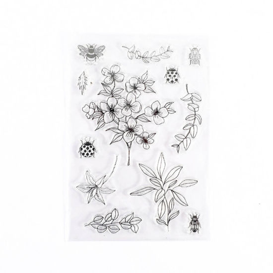 Picture of Silicone Seal Stamper Flower Leaves Transparent Clear 16cm x 11cm, 1 Piece