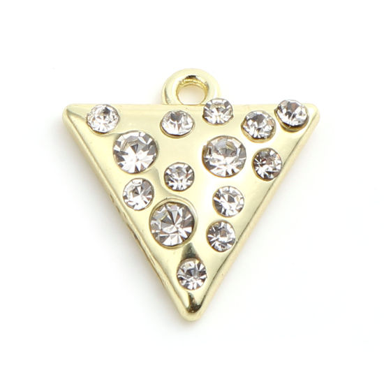 Immagine di Lega di Zinco Charms Triangolo Oro Placcato Trasparente Strass 17mm x 16mm , 5 Pz