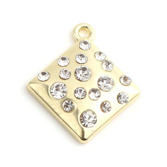 Immagine di Lega di Zinco Charms Rombo Oro Placcato Trasparente Strass 21mm x 19mm , 5 Pz