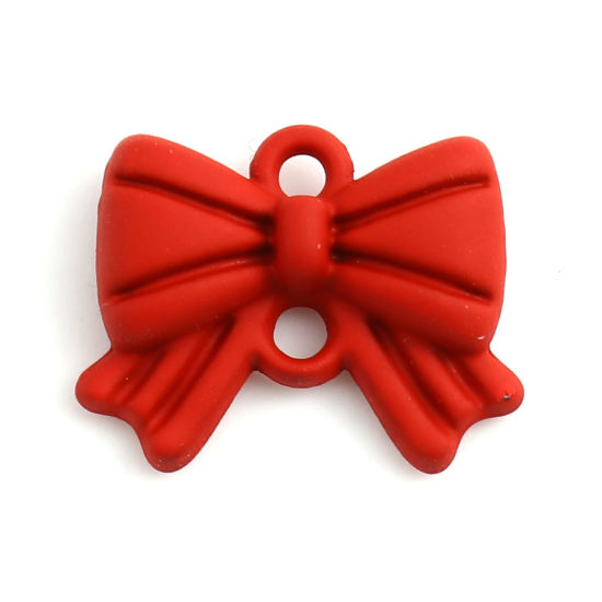 Immagine di Lega di Zinco Charms Cravatta a Farfalla Rosso Pittura 16mm x 13mm , 10 Pz