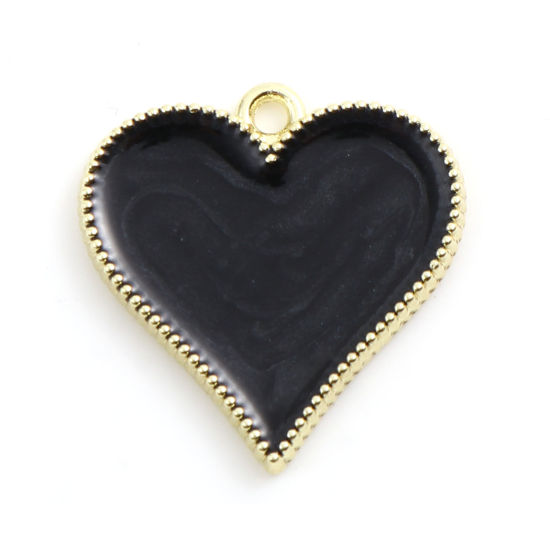 Image de Breloques La Saint Valentin en Alliage de Zinc Cœur Doré Noir env. Émail 22mm x 22mm, 10 Pcs