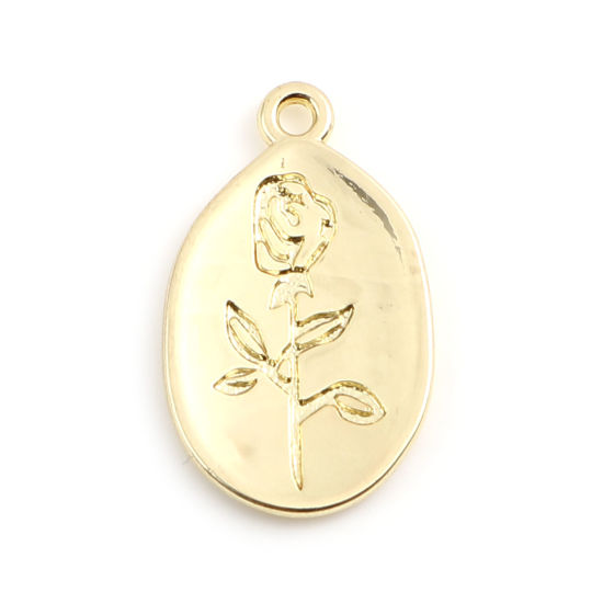 Immagine di Lega di Zinco Charms Ovale Oro Placcato Fiore 22.5mm x 13mm , 10 Pz