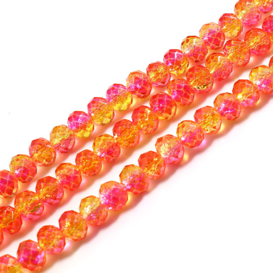 Image de Perles en Verre Rond Fushia & Orange Transparent A Facettes, Env. 7mm-8mm Dia, Trou: 1.4mm, 41.5cm - 41cm long, 2 Enfilades (env. 70 Pcs/Enfilade)