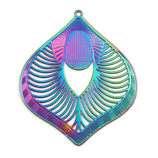 Immagine di Lega di Ferro Filigree Stamping Ciondoli Irregolare Multicolore Filigrana Colore Placcato 4.8cm x 4.1cm , 5 Pz