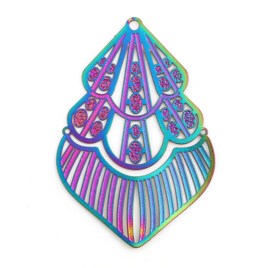 Immagine di Lega di Ferro Filigree Stamping Ciondoli Irregolare Multicolore Filigrana Colore Placcato 5cm x 3.4cm , 5 Pz