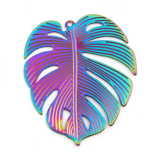 Immagine di Lega di Ferro Filigree Stamping Ciondoli Monstera Multicolore Colore Placcato 4cm x 3.4cm , 5 Pz
