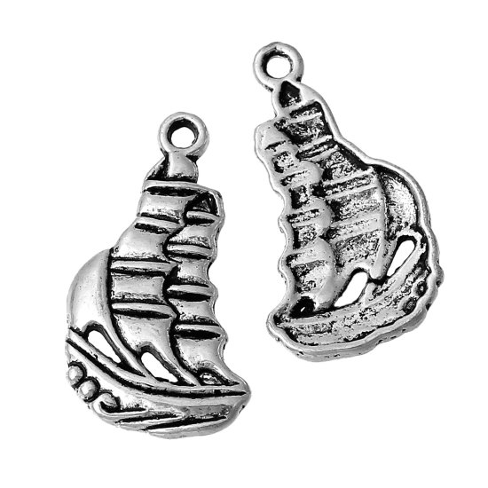 Picture of Zinc Based Alloy Charms Sailing Boat Antique Silver Color 22mm( 7/8") x 13mm( 4/8"), 50 PCs
