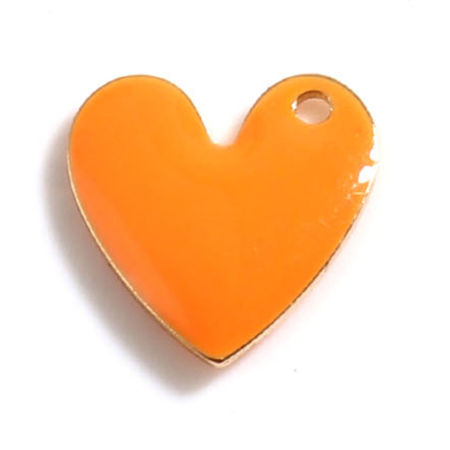 Bild von Messing Valentinstag Charms Herz Vergoldet Orange Doppelseitige emaillierte Pailletten 10mm x 10mm, 5 Stück