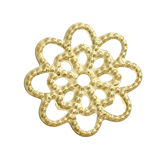 Picture of Filigree Stamping Embellishments Findings Flower Gold Plated Hollow 14mm( 4/8") x 14mm( 4/8"), 100 PCs