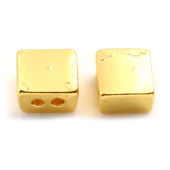 Bild von Zinklegierung Zwischenperlen Spacer Perlen 2 Löcher Quadrat Vergoldet ca. 6mm x 6mm, Loch:ca. 1.2mm, 10 Stück
