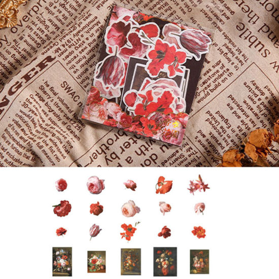 Изображение Multicolor - 4# Creative Flowers Japanese Paper DIY Scrapbook Stickers 10.5x9cm, 1 Piece