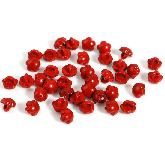 Bild von Zinklegierung Puppenspielzeug Zubehör Ösenknöpfe Rot Blumen 4mm 4mm 30 Stück