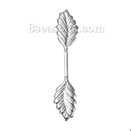 Brass Pendant Fold Over Pinch Bails Clasps Leaf Silver Plated 34mm(1 3/8") x 7mm( 2/8"), 20 PCs