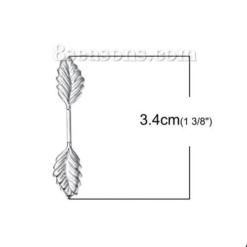 Picture of Brass Pendant Fold Over Pinch Bails Clasps Leaf Silver Plated 34mm(1 3/8") x 7mm( 2/8"), 20 PCs