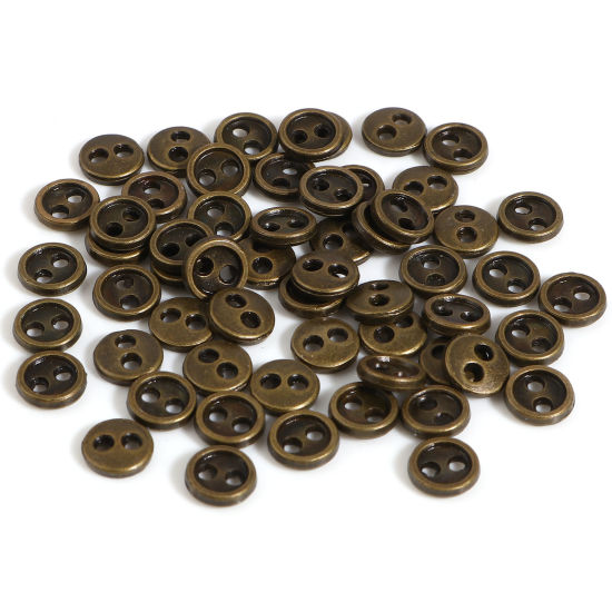 Picture of Zinc Based Alloy Doll Toy Accessories Metal Sewing Buttons Two Holes Antique Bronze Round 3mm Dia., 50 PCs