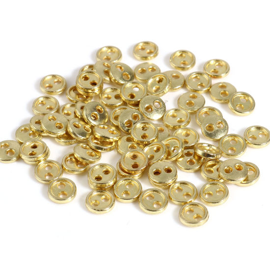Picture of Zinc Based Alloy Toy Doll Making Metal Sewing Buttons Two Holes Light Golden Round 3mm Dia., 50 PCs