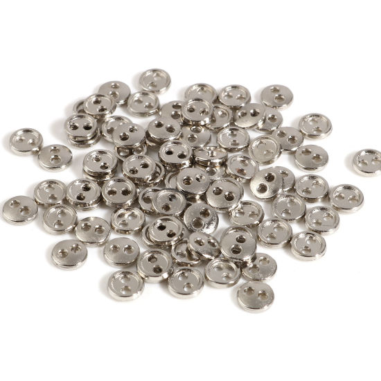 Picture of Zinc Based Alloy Doll Toy Accessories Metal Sewing Buttons Two Holes Silver Tone Round 3mm Dia., 50 PCs