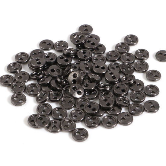 Picture of Zinc Based Alloy Doll Toy Accessories Metal Sewing Buttons Two Holes Gunmetal Round 3mm Dia., 50 PCs