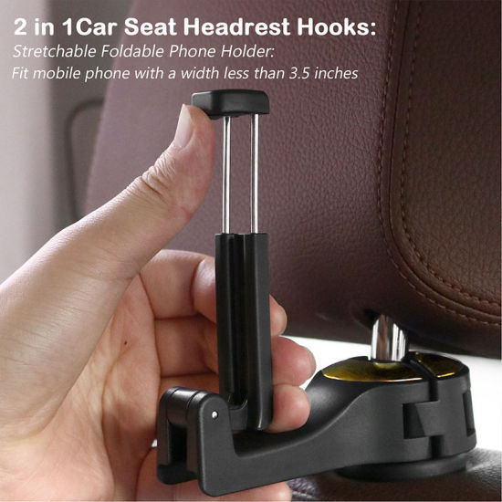 Picture of Golden - 1# ABS Car Seat Back Multifunction Mobile Phone Bracket Hook 12x5.5x3cm, 1 Pair