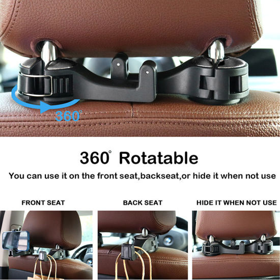 Picture of Silver - 2# ABS Car Seat Back Multifunction Mobile Phone Bracket Hook 12x5.5x3cm, 1 Pair