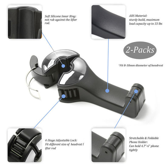 Image de Argent - Crochet de support de téléphone portable multifonction pour siège de voiture ABS 2 # 12x5.5x3cm, 1 paire