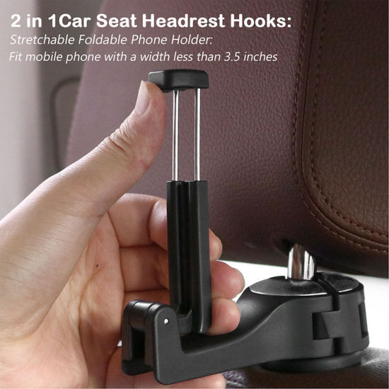 Изображение Silver - 2# ABS Car Seat Back Multifunction Mobile Phone Bracket Hook 12x5.5x3cm, 1 Pair