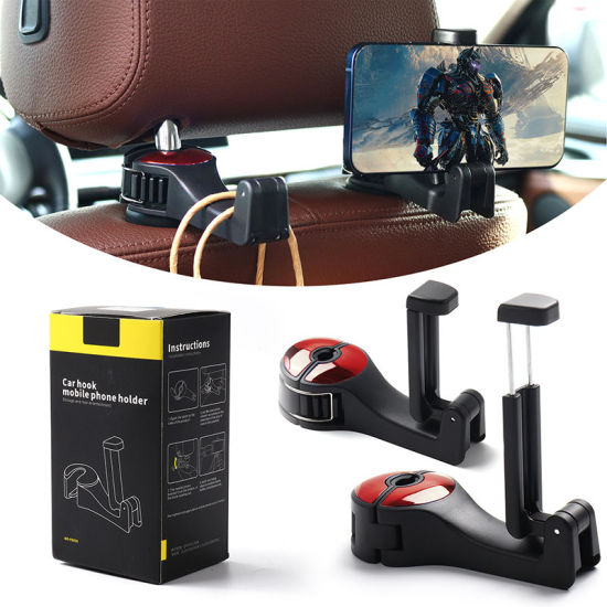 Picture of Red - 3# ABS Car Seat Back Multifunction Mobile Phone Bracket Hook 12x5.5x3cm, 1 Pair