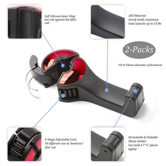 Picture of Red - 3# ABS Car Seat Back Multifunction Mobile Phone Bracket Hook 12x5.5x3cm, 1 Pair