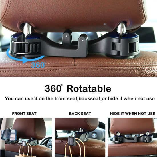 Picture of Blue - 4# ABS Car Seat Back Multifunction Mobile Phone Bracket Hook 12x5.5x3cm, 1 Pair