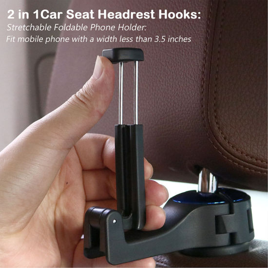 Изображение Blue - 4# ABS Car Seat Back Multifunction Mobile Phone Bracket Hook 12x5.5x3cm, 1 Pair