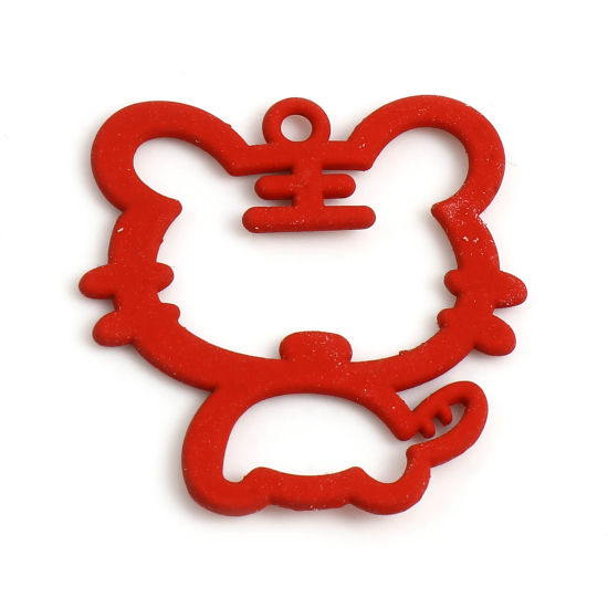 Immagine di Lega di Zinco Charms Tigre Rosso Pittura 28mm x 27mm , 5 Pz