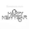 Picture of Zinc Based Alloy Connectors Findings Message " Happy New Year " Silver Tone 26mm x 13mm, 5 PCs