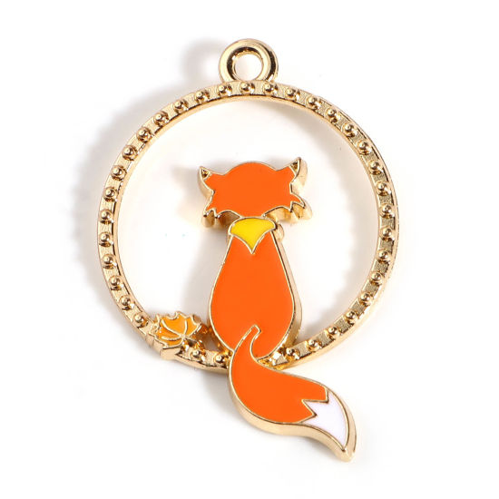 Immagine di Lega di Zinco Ciondoli Anello Oro Placcato Arancione Volpe Smalto 34mm x 23mm , 10 Pz